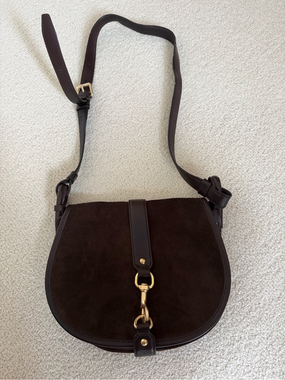 Michael Kors Dark Brown Suede Crossbody Saddle Bag